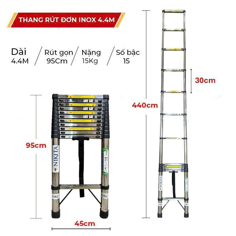 Kích Thước Thang Rút Đơn INOX Xếp Gọn Tiện Lợi ID44