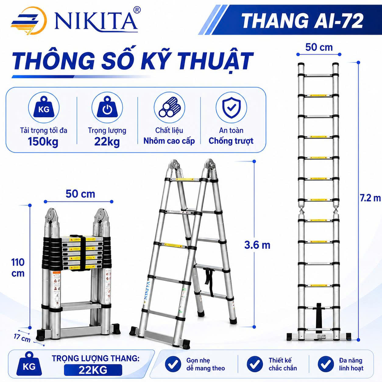 Thông số kỹ thuật thang AI 72