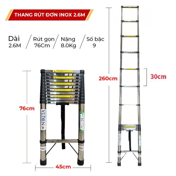 Thang INOX Rút Đơn Chống Trượt ID260