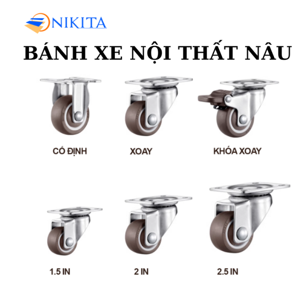 Bánh Xe Nội Thất Mạ Kẽm – 2 Bạc Đạn – Vỏ Cao Su Đặc