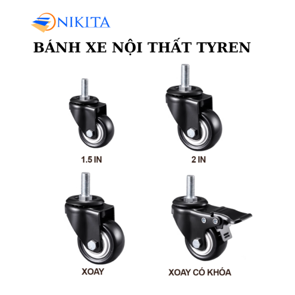 Bánh Xe Nội Thất Tyren Kết Nối – Bánh Đặc – Hai Bạc Đạn – Chịu Tải Lớn