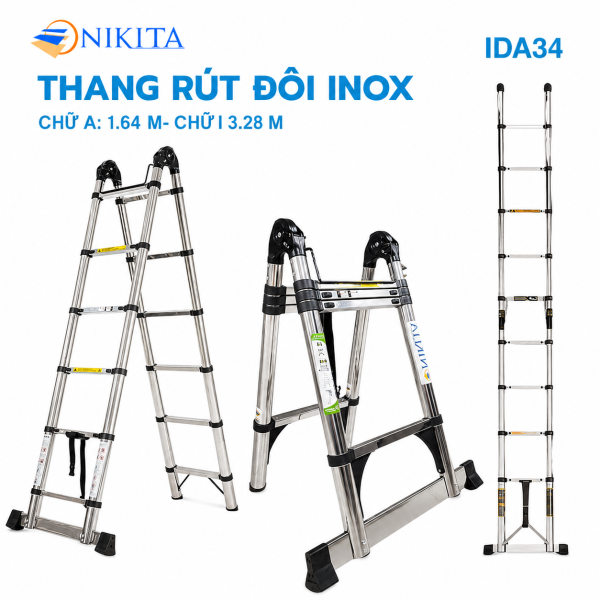 Thang Rút Đôi Inox Chữ A, Chữ I Chính Hãng NIKITA IDA34
