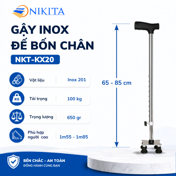 Gậy Người Già 4 Chân - Mẫu Chân Vuông KX20