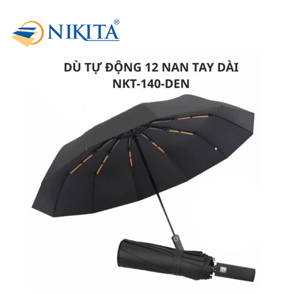 Dù Cầm Tay 12 Nan Tay Dài NKT - 140 Màu Đen