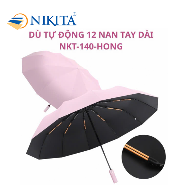 Dù Tự Động 12 Nan Tay Dài NKT - 140 Màu Hồng
