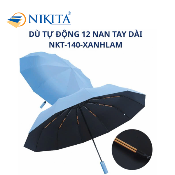 Dù Tự Động 12 Nan Tay Dài NKT - 140 Màu Xanh Lam