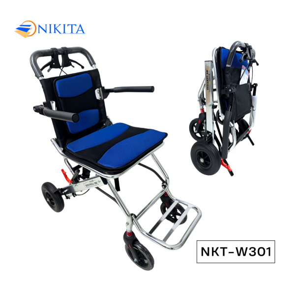 Xe Lăn Tay Kéo Như Vali Khung Inox Bánh Lớn NIKITA NKT - W301