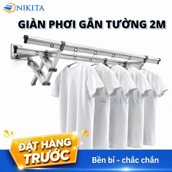 Giàn Phơi Gắn Tường Xếp Gọn Dài 2m (Đặt Hàng Trước)
