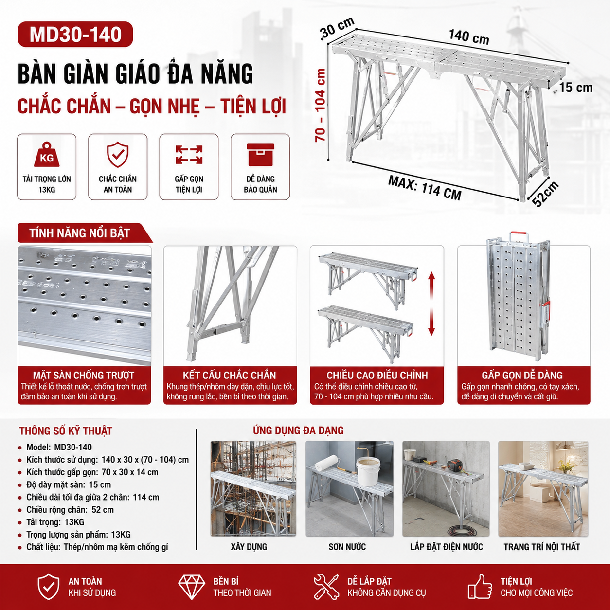 Tính Năng Của Giàn Giáo Di Động MD30 - 140