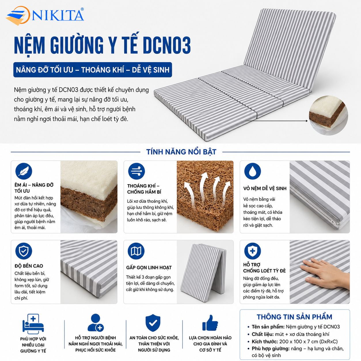 Tính năng phụ kiện nệm giường DCN03