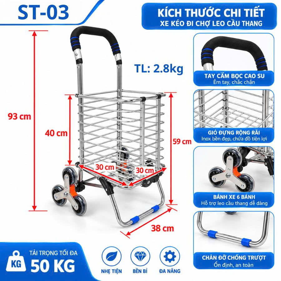 Thông Số Xe Đẩy Đi Chợ Chính Hãng Nikita ST03